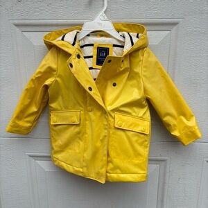 GAP Baby Yellow Hooded Rain Jacket with Striped Lining